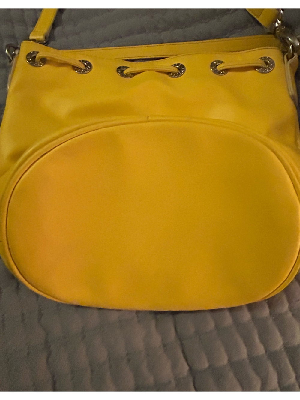 Vera Bradley Yellow Leather Drawstring Crossbody Bucket Bag - Picture 3 of 7